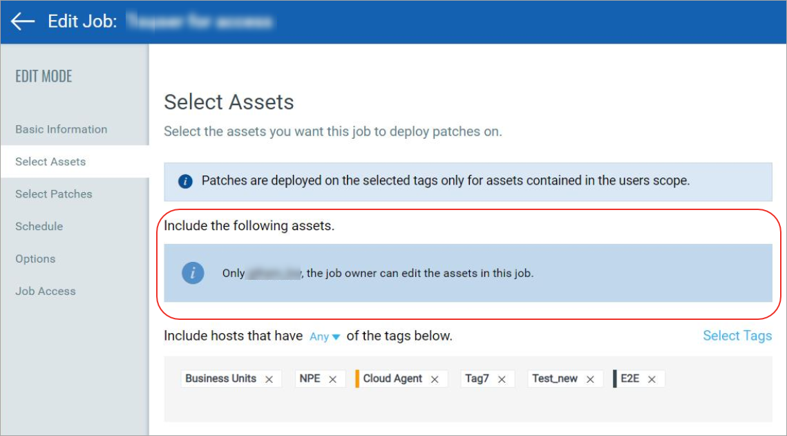 The Edit job screen shows asset tags added to the job.