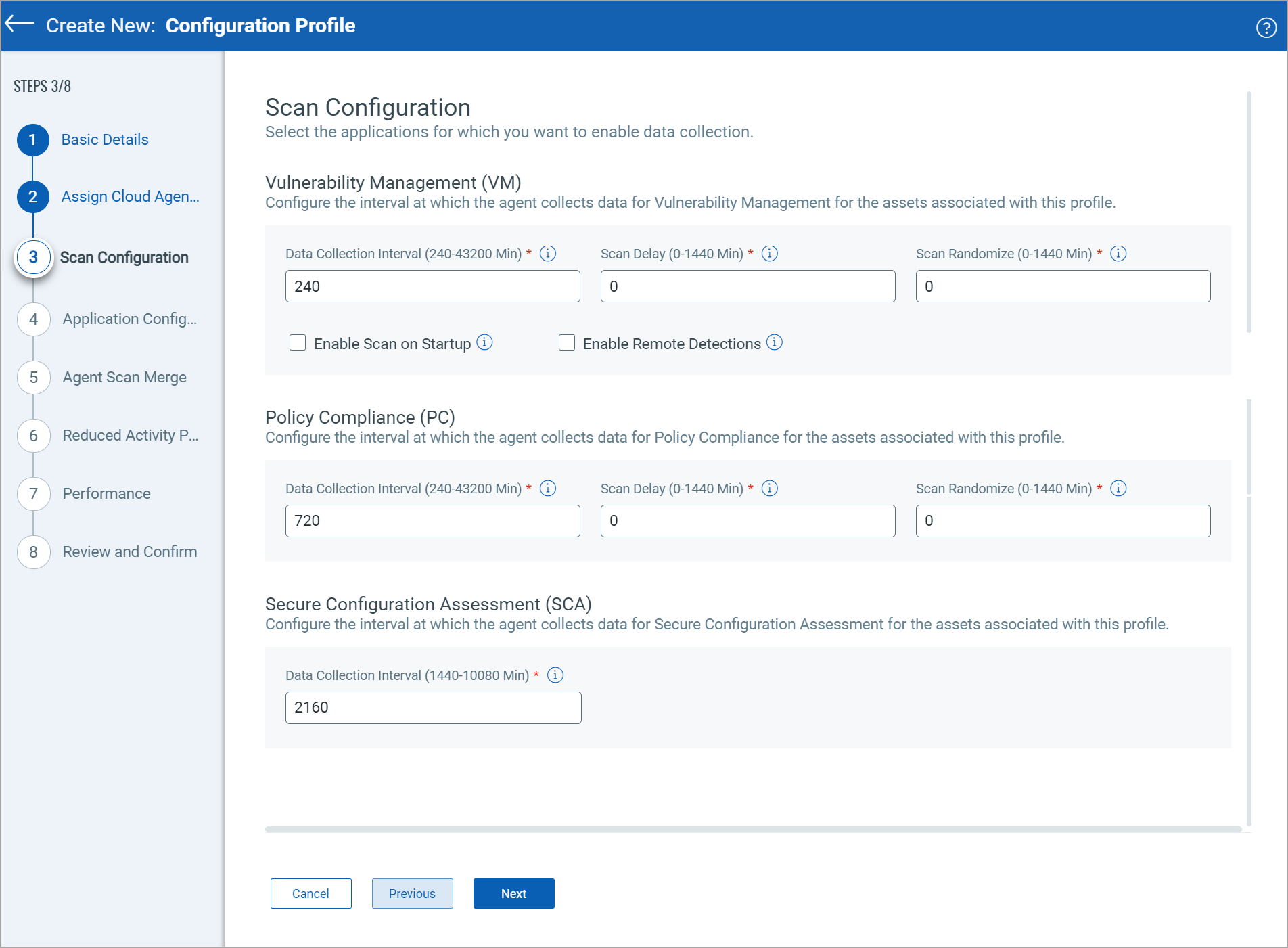 scan configuration in configuration profile.