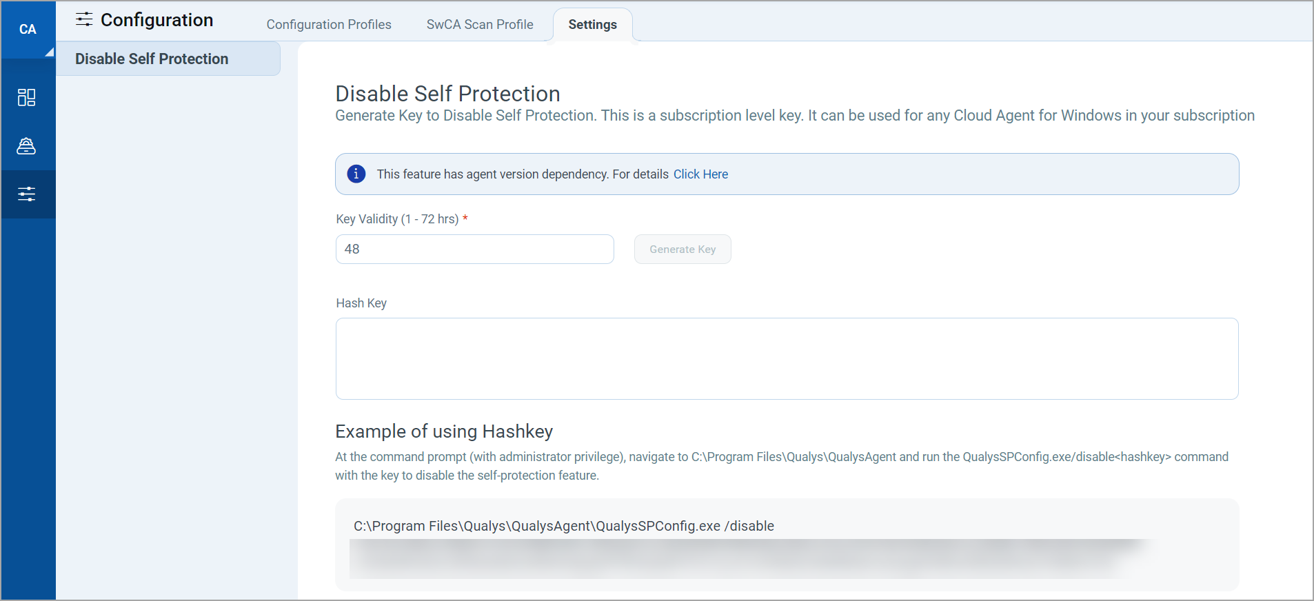 Disable Self Protection Feature for Subscription.