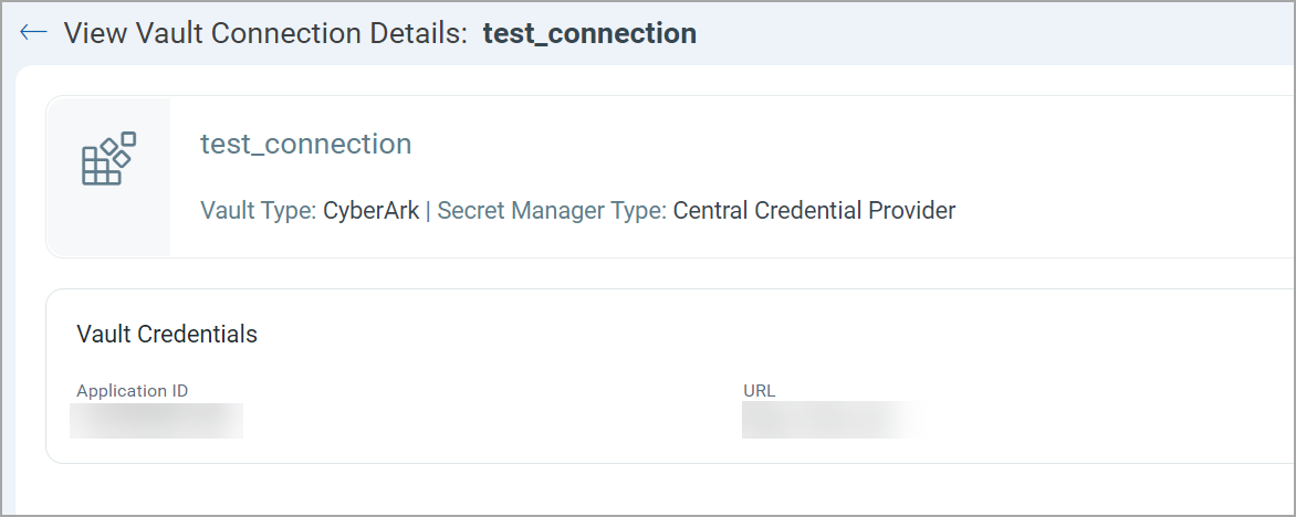 View Vault Connection details window.