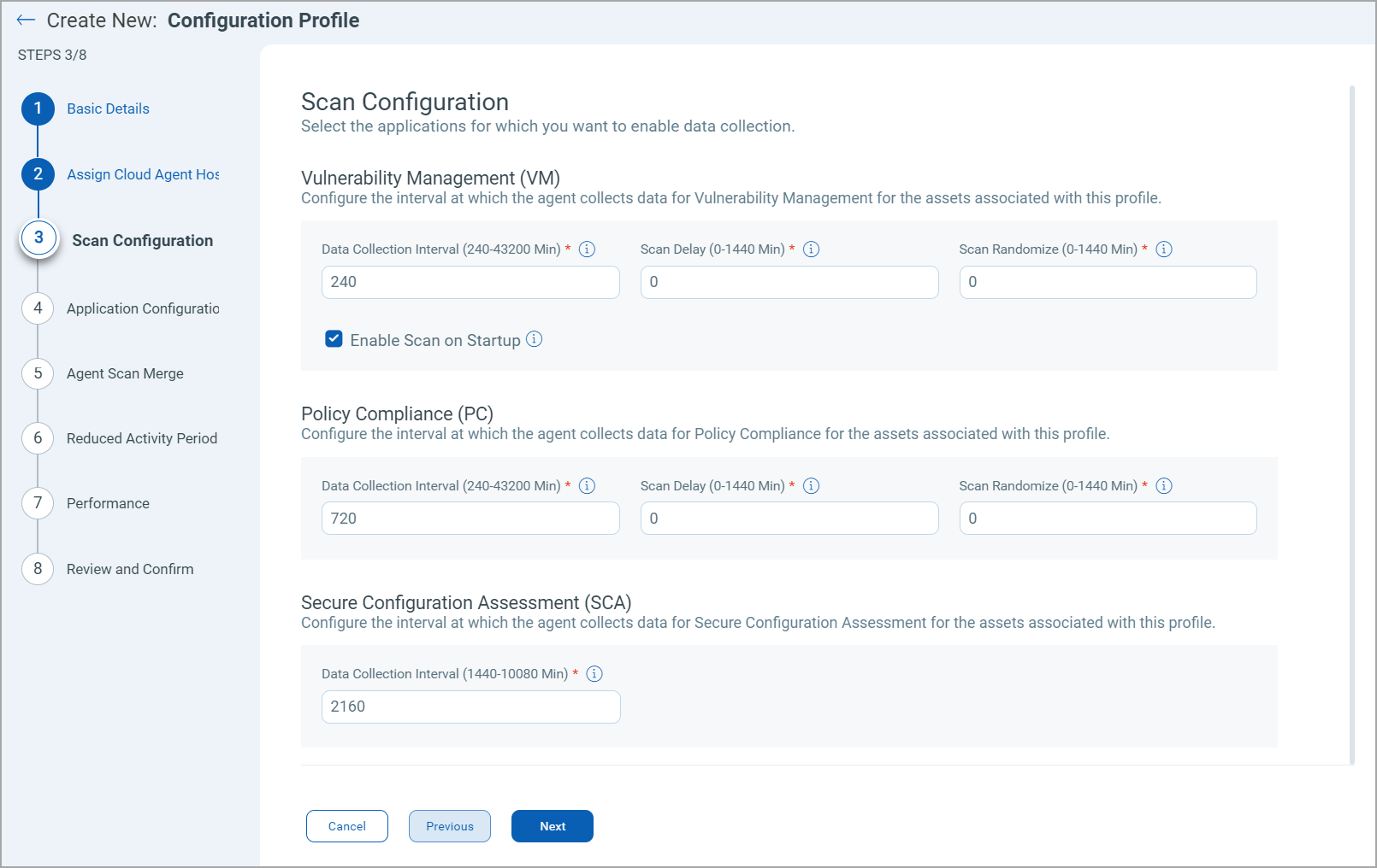 scan configuration in configuration profile.