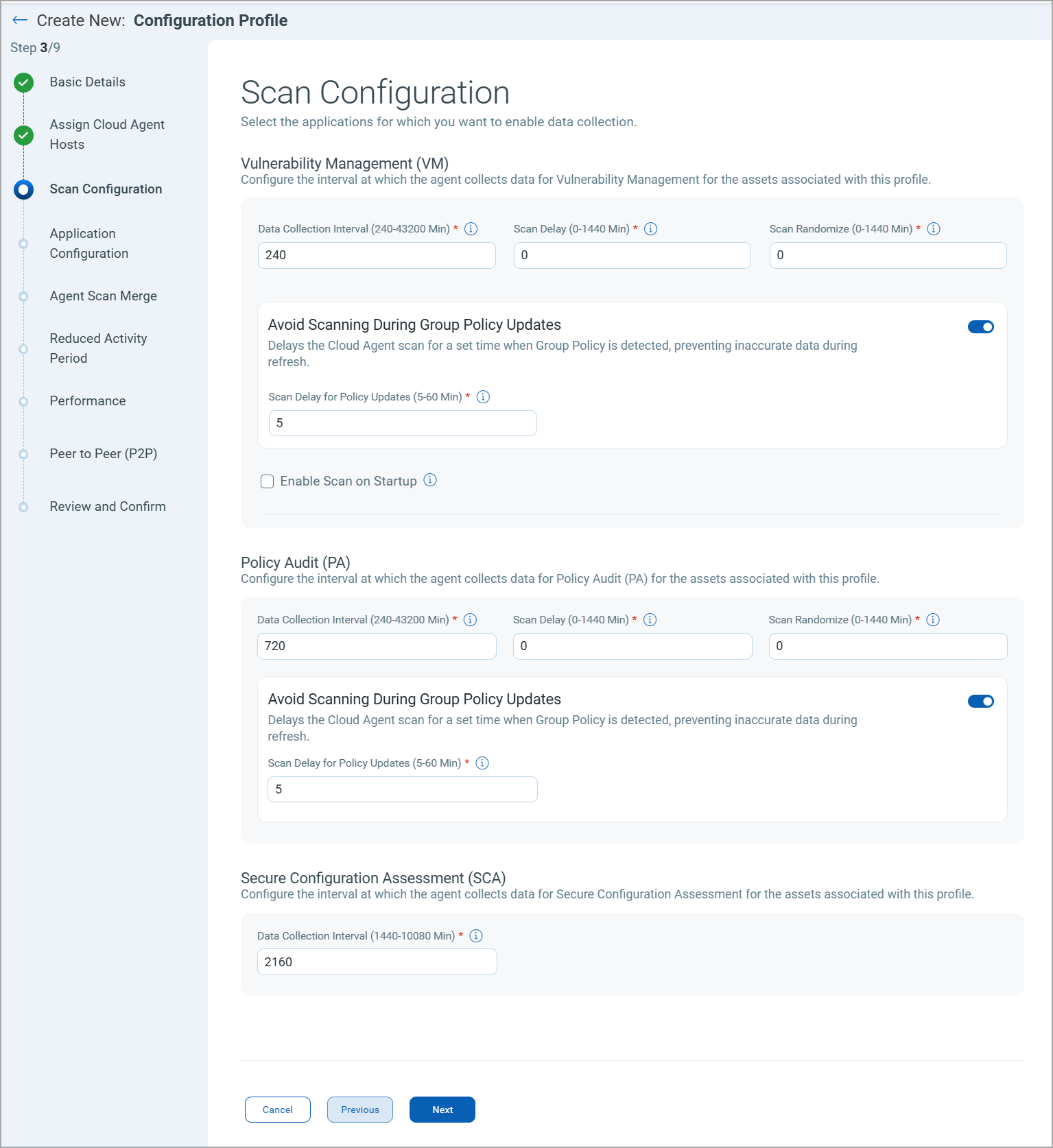 scan configuration in configuration profile.