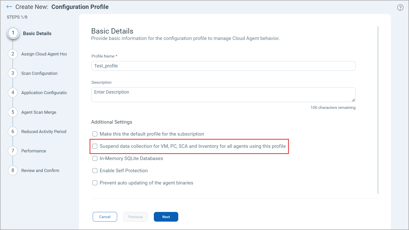 CA configuration profile - General Info - Suspend data collection for VM, PC and Inventory for all agents using this profile.
