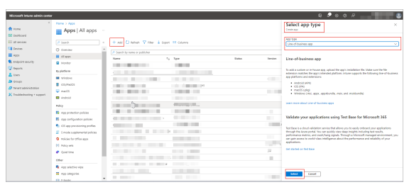 Select App type pane.