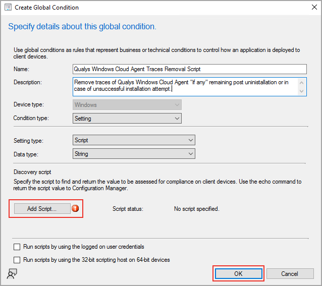 Global Condition Add Script option.