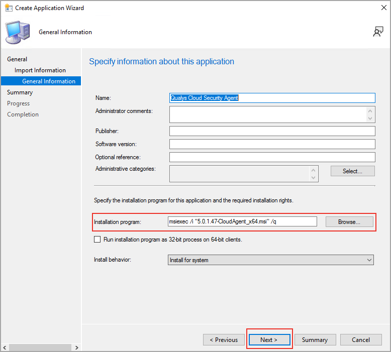 Create application General Information screen.