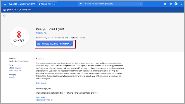 Qualys Cloud Agent - Sign up page.