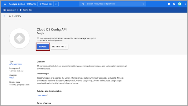 Enable Cloud OS Config API-windows.