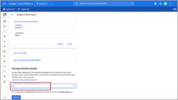 Cloud Agent Configuration - Storage Bucket Details.
