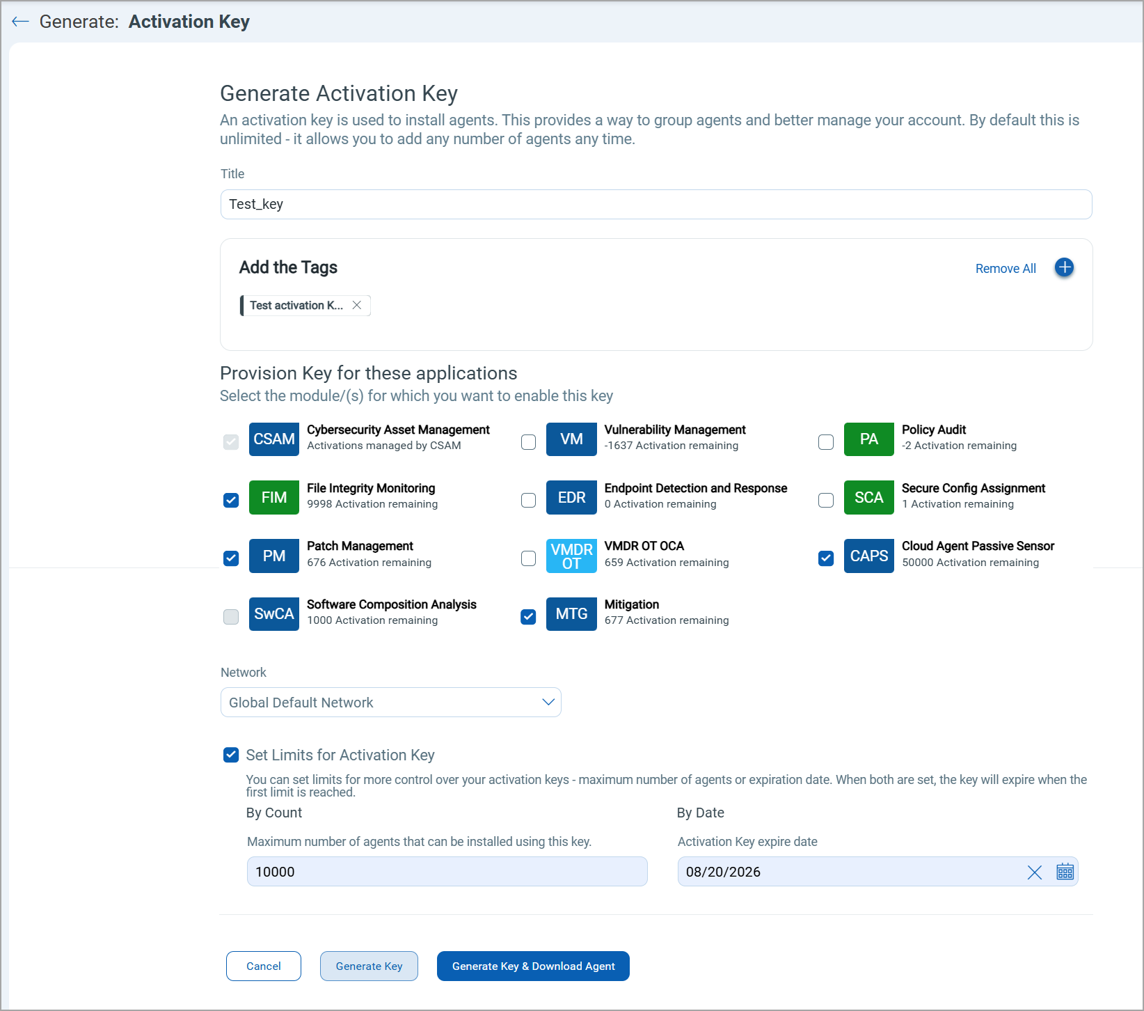 Manage Activation Keys