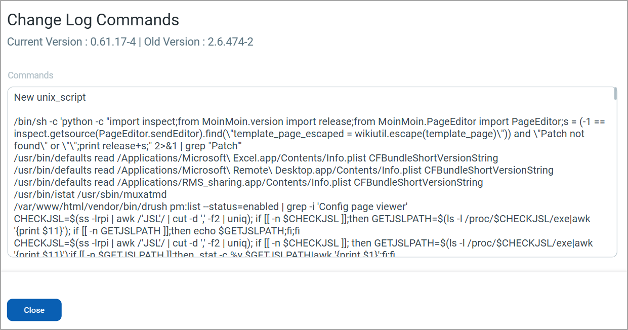 Change log commands for a manifest version.