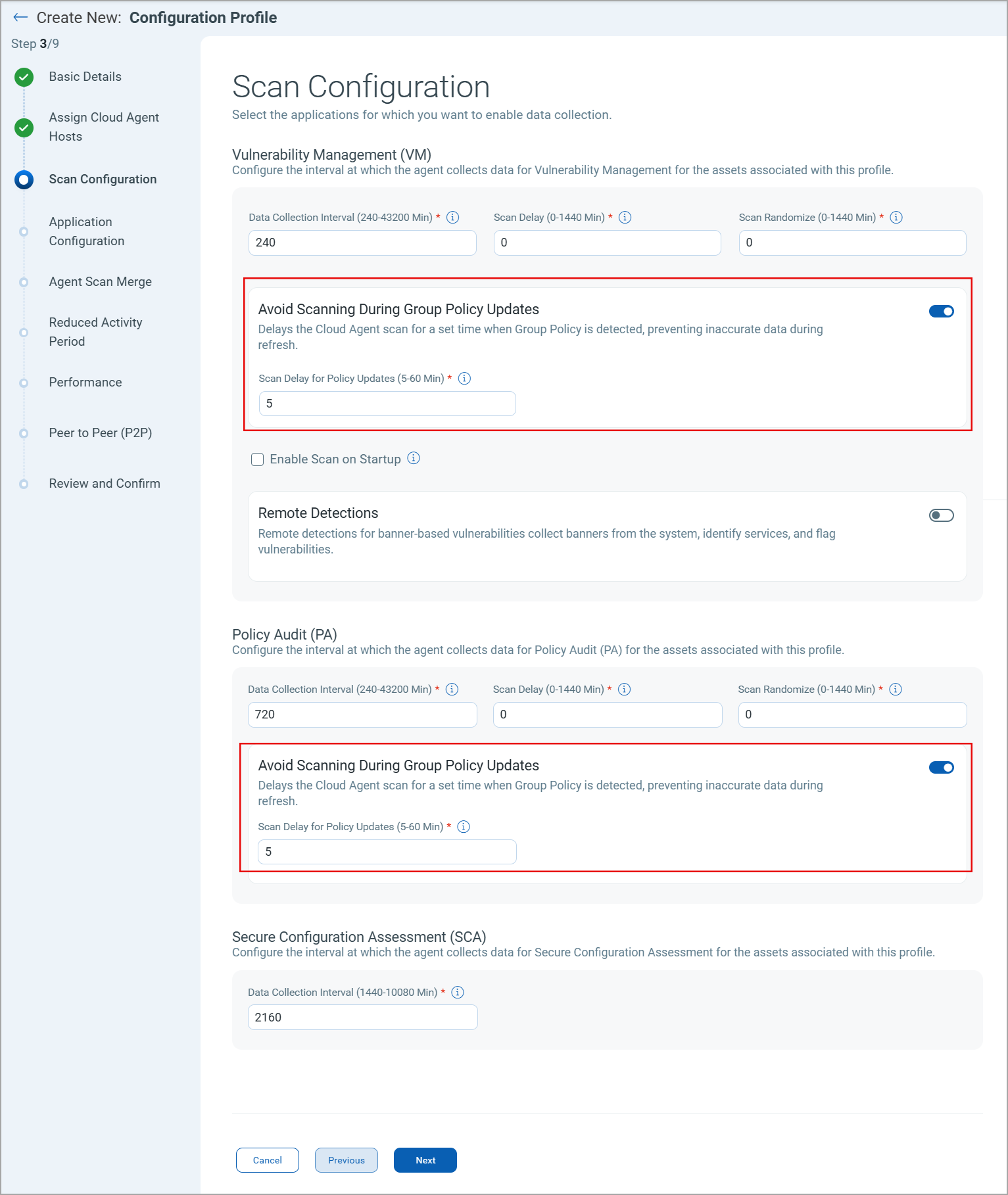 An option to configure scan delay for group policy execution.