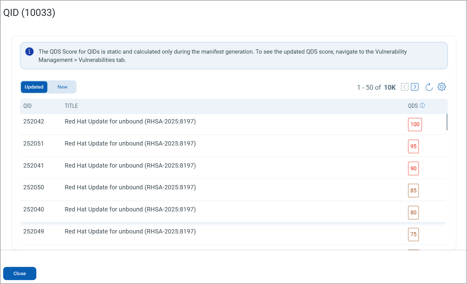 VM Manifest QIDs listed in Descending order.