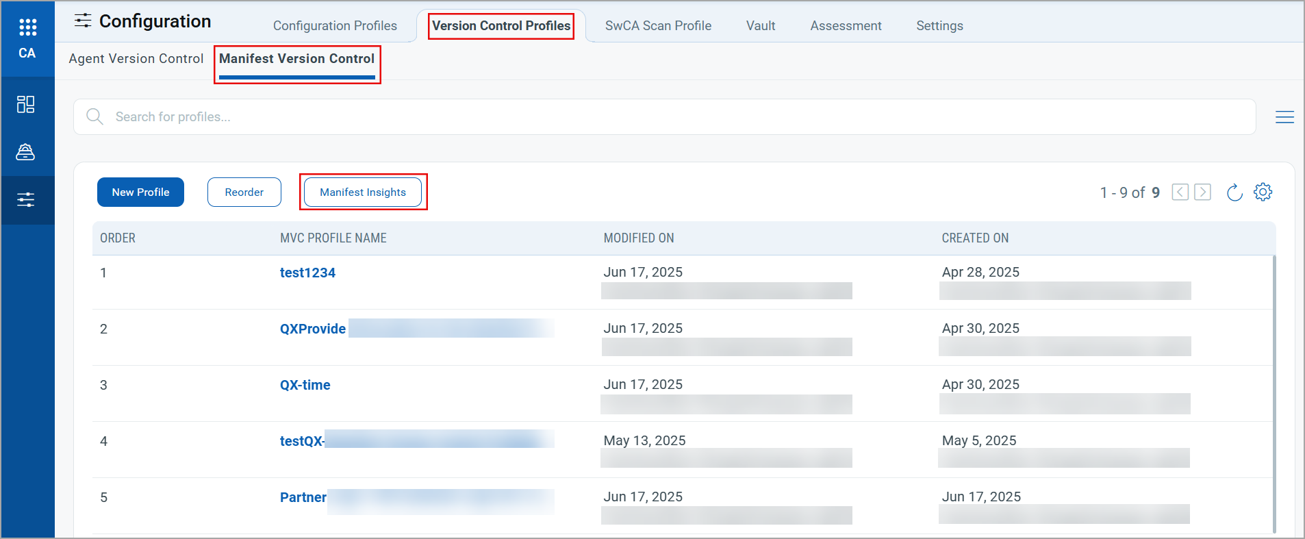 An option to view the manifest version details.