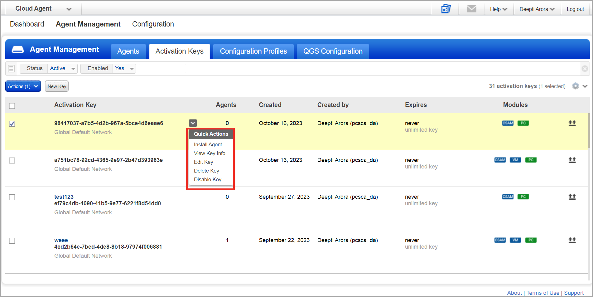 Install Agent option.