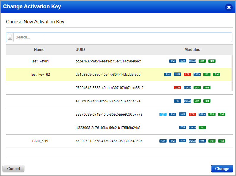 select activation key for change.