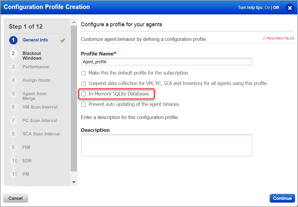 Configuration Profile - In-Memory SQLite Databases