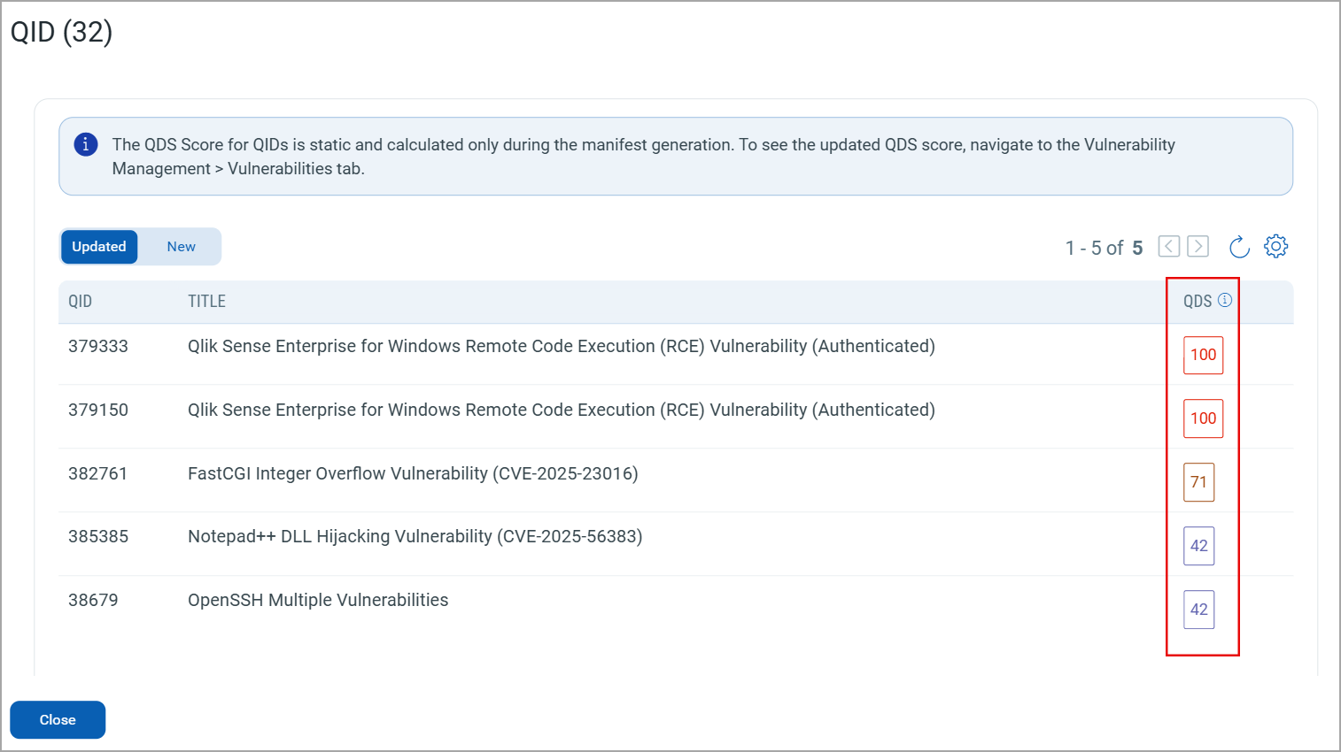VM Manifest QIDs listed in Descending order.