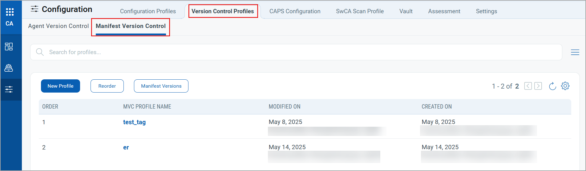 New option Manifest Version Control. under Version Control Profiles tab.