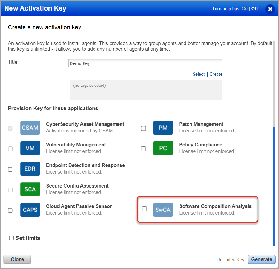 Activate SwCA module while creating or editing the activation key.