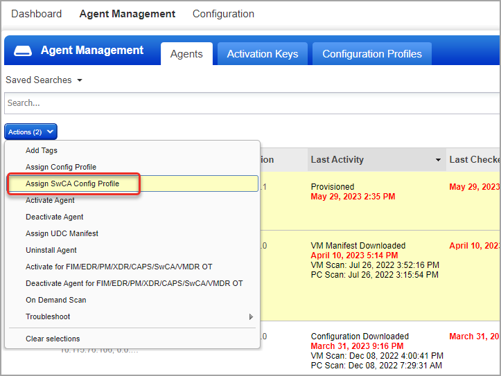 assign swca config profile