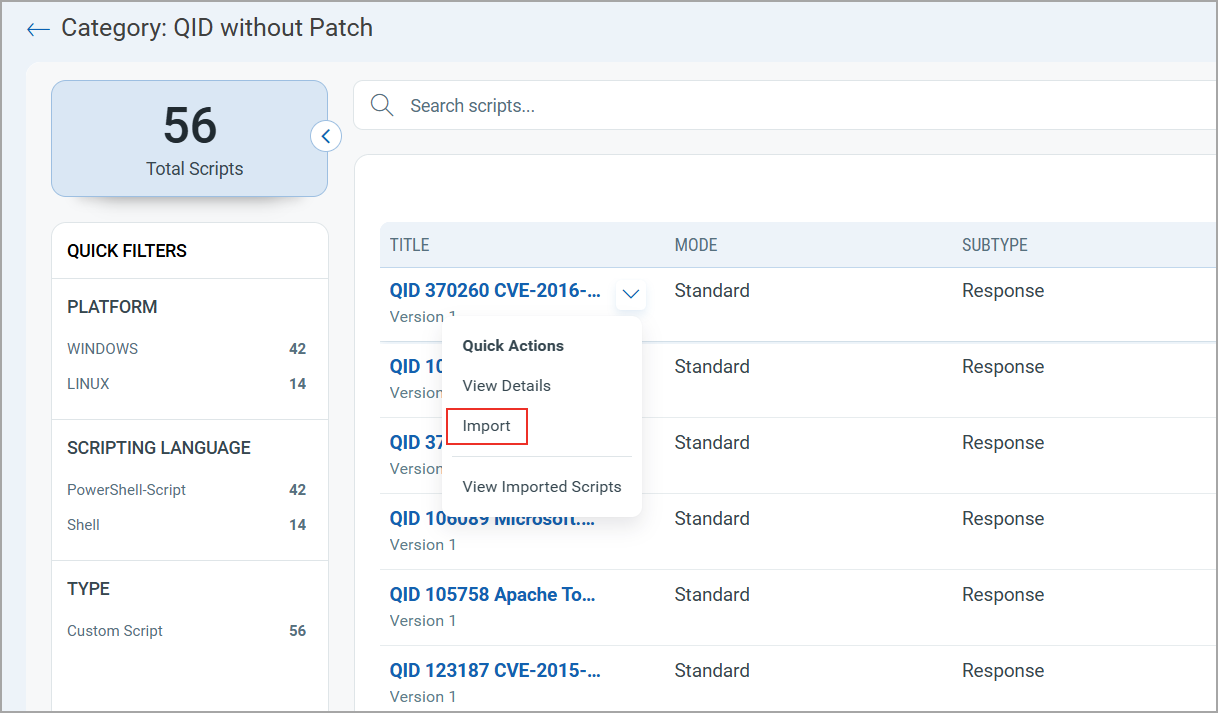 option to import script.
