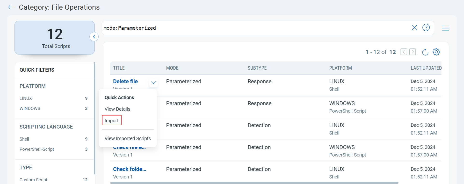 import Parameterized Script.
