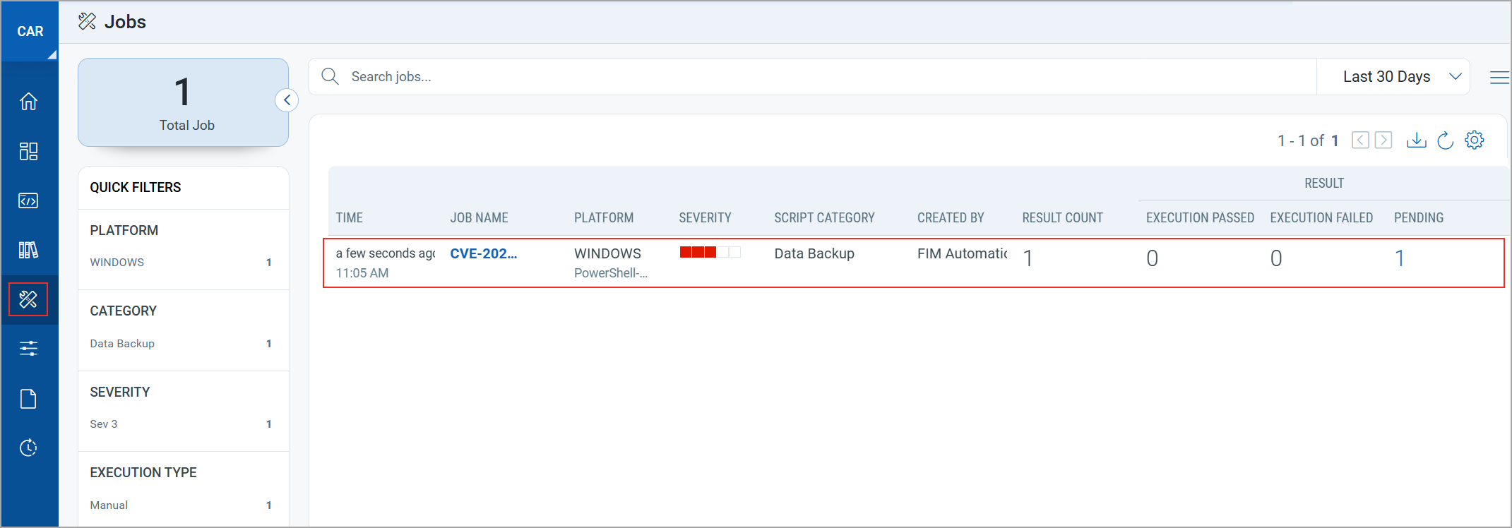 Execute under Jobs Tab