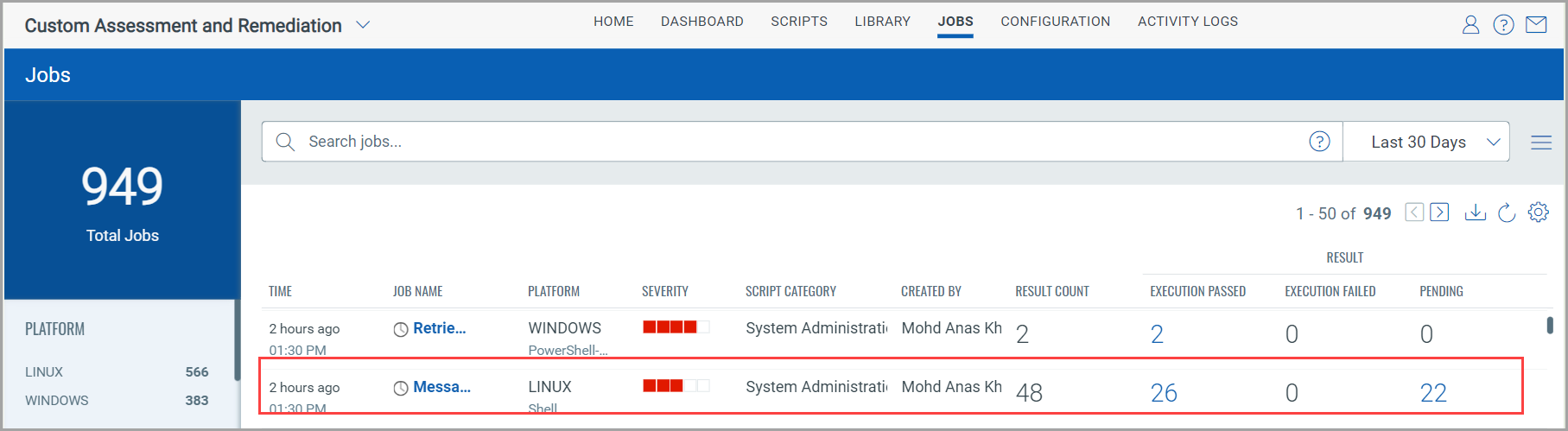 Execute under Jobs Tab