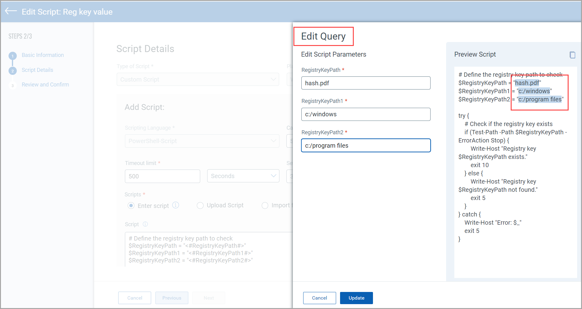 update parameter query.