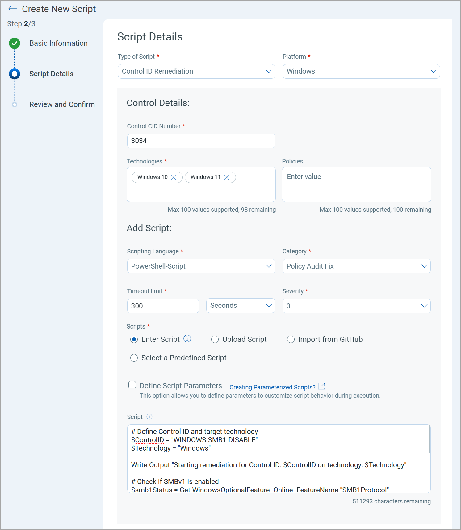 control ID remediation script details.