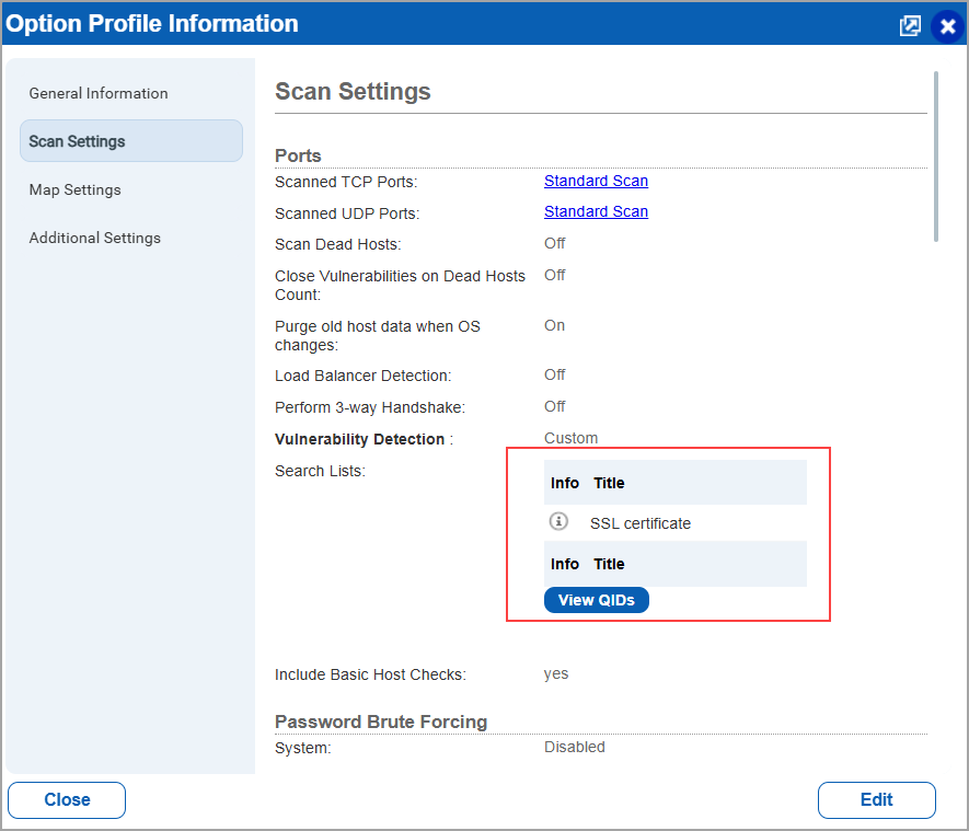 ssl certificates search list added to options profile