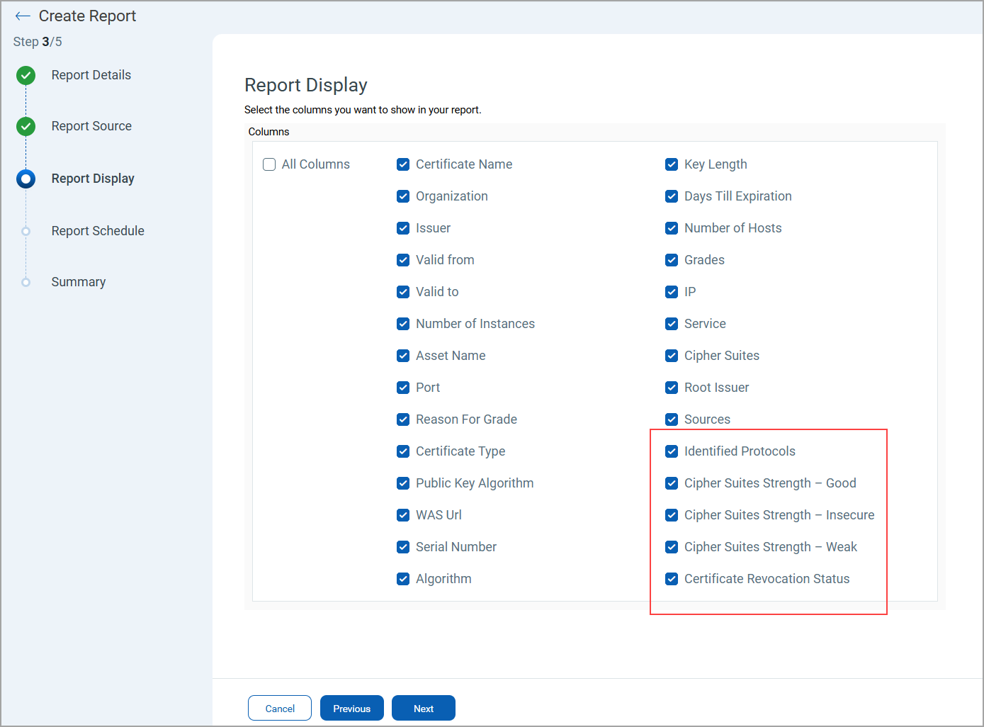 View new columns added for displaying the report.