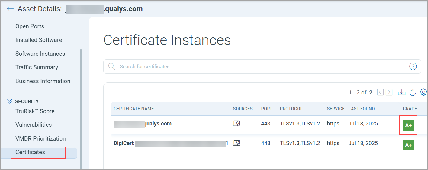 View grade from asset details page.