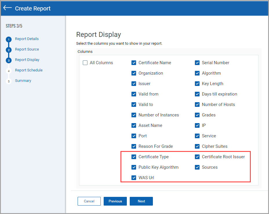 Report options.