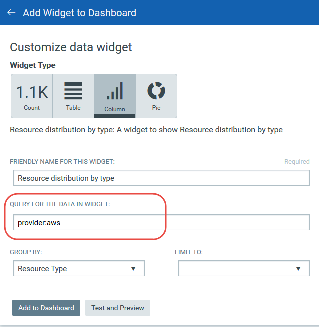 Query option during widget customization.