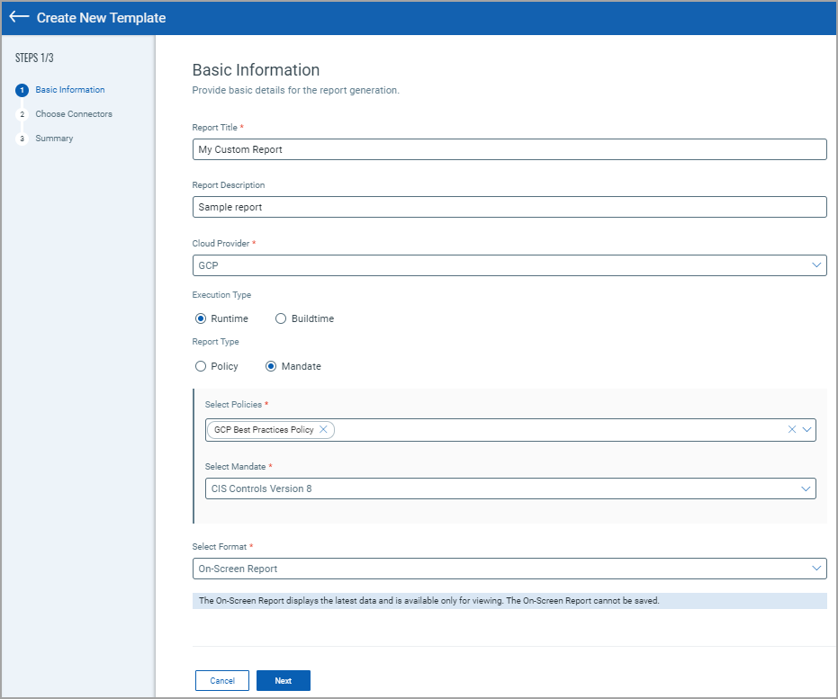 Basic information required during new report template creation.