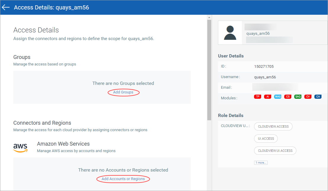 Options to configure access for sub users.