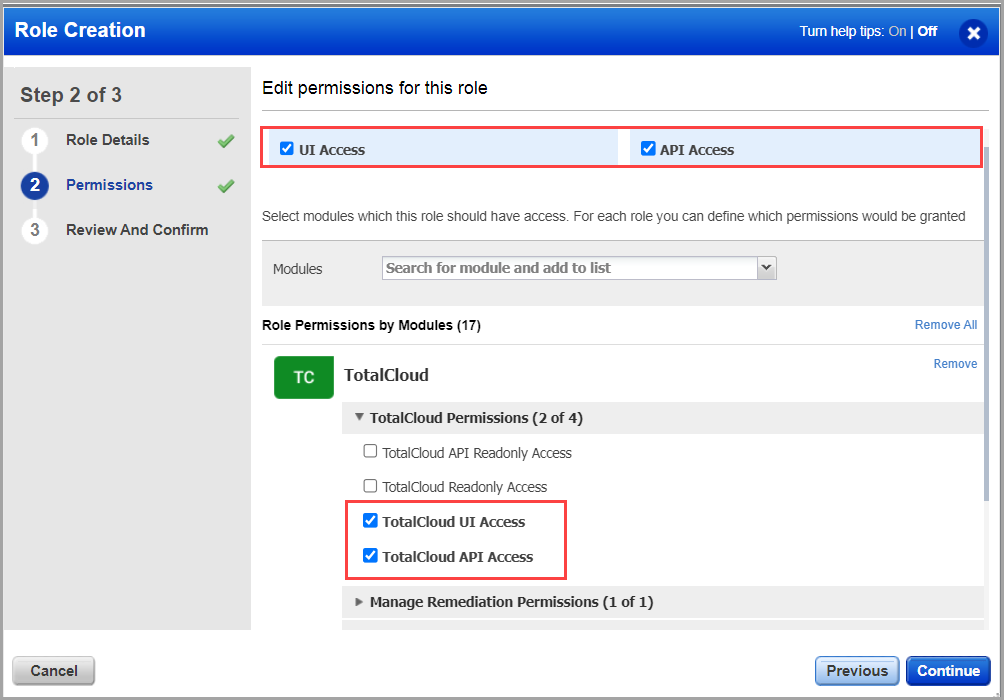 Permisions to be configured for sub user role.