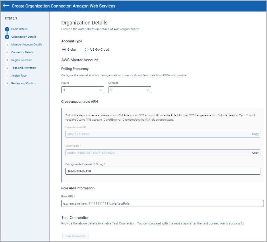 cross account arn for aws connector