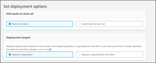 Set deployment options