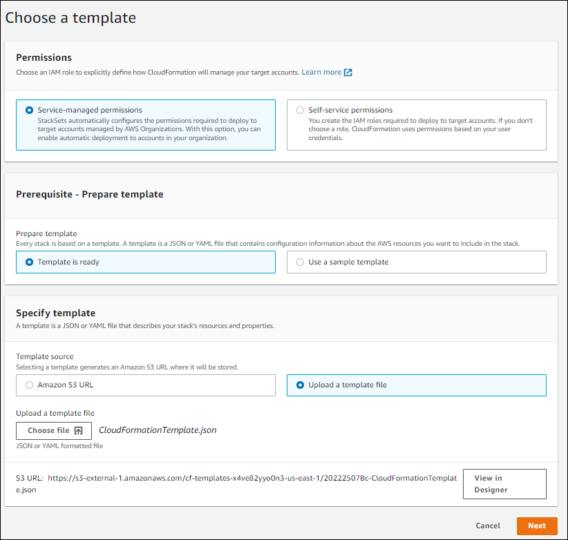 Specify template for Stackset