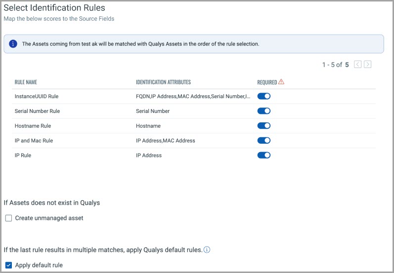 Select Identification Rules screen.