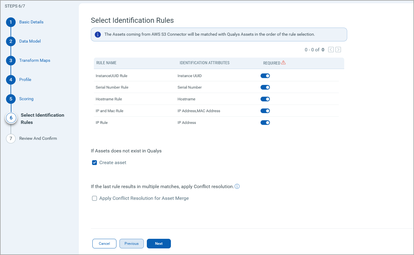 Select Identification Rules screen.