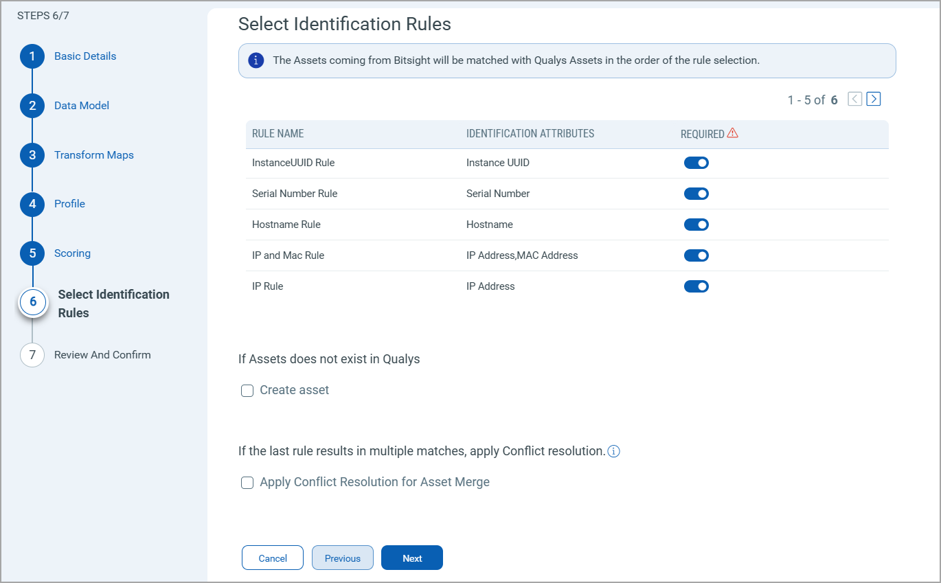 Select Identification Rules screen.