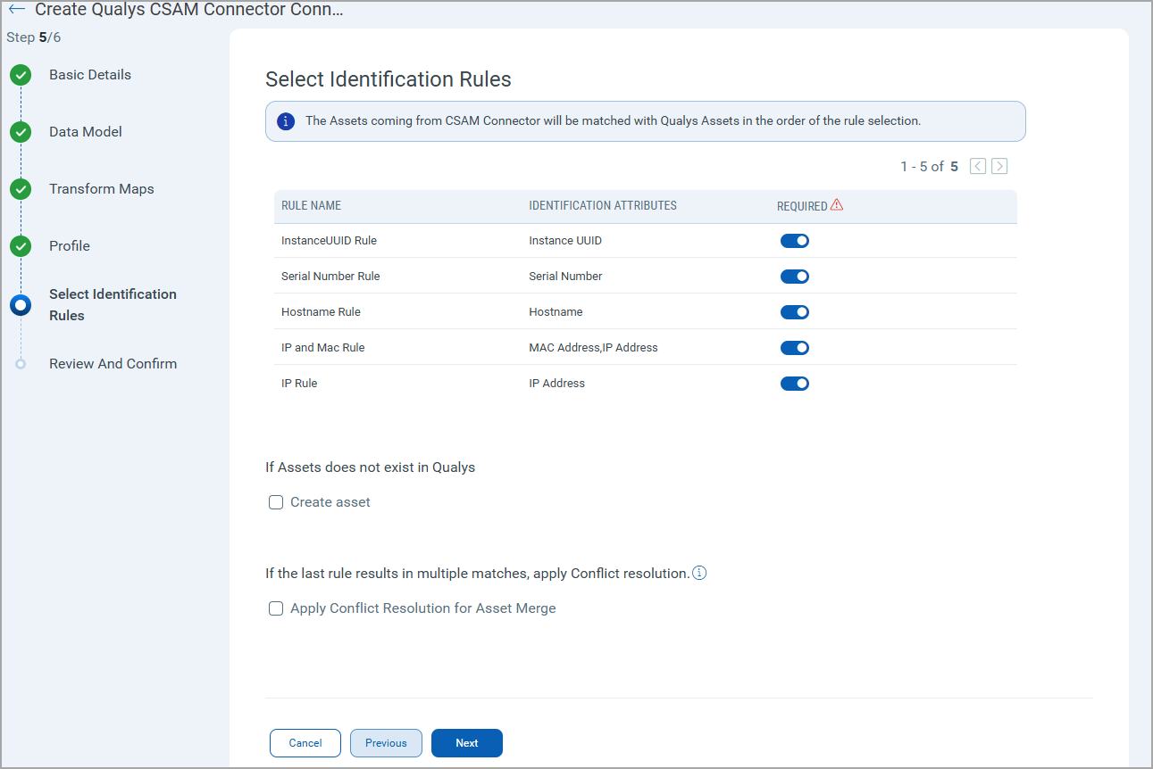 Select Identification Rules screen.