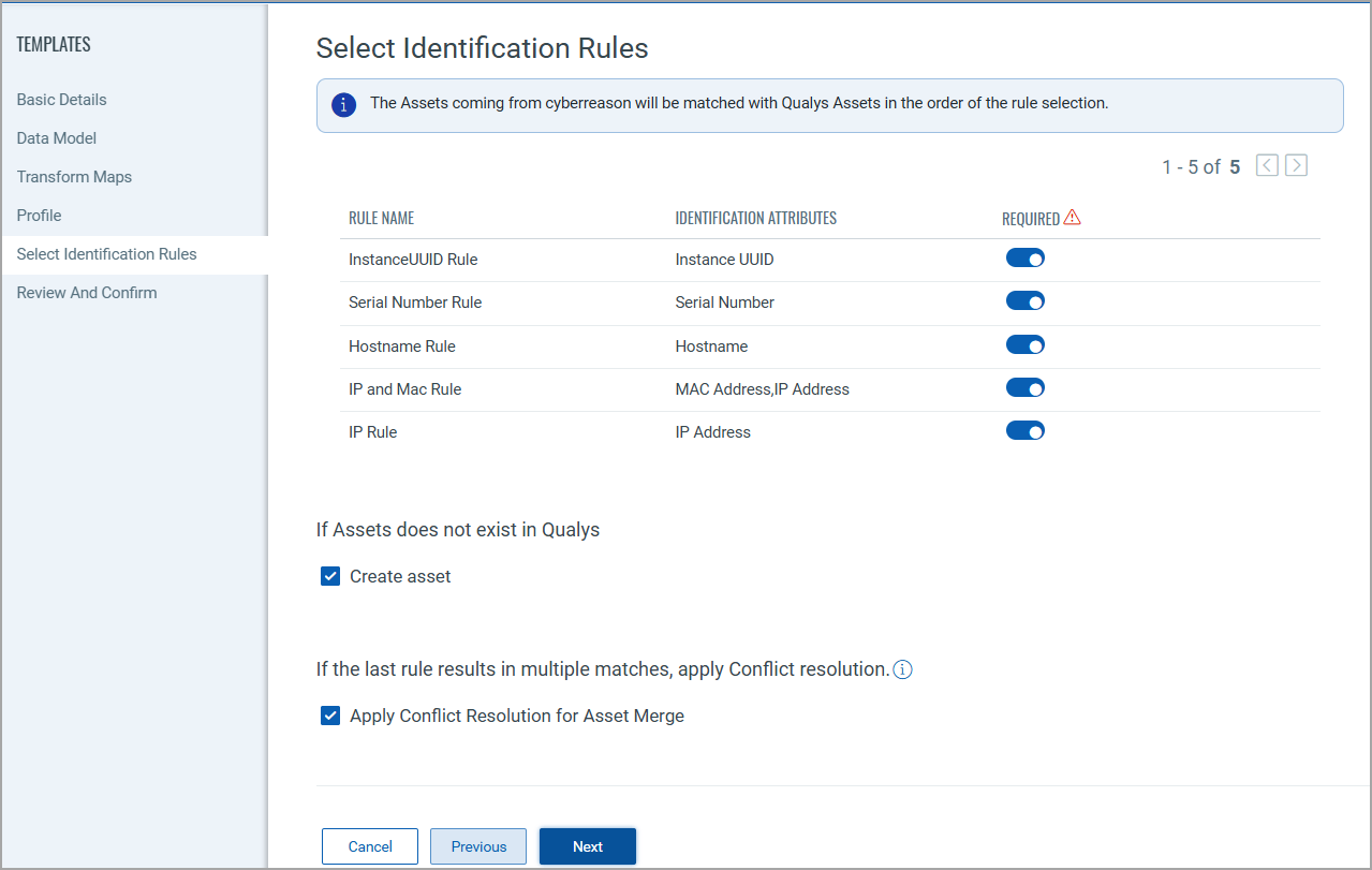 Select Identification Rules screen.