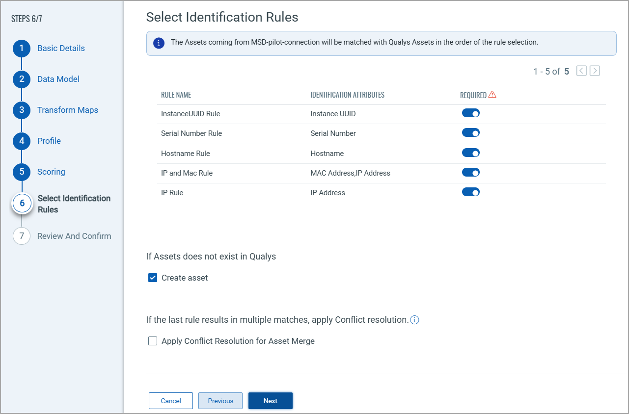 Select Identification Rules screen.