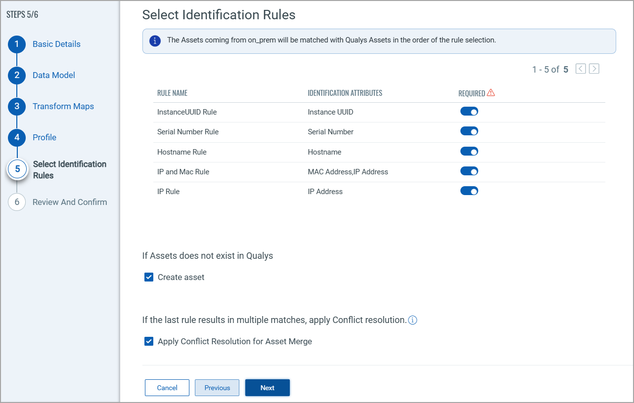 Select Identification Rules screen.