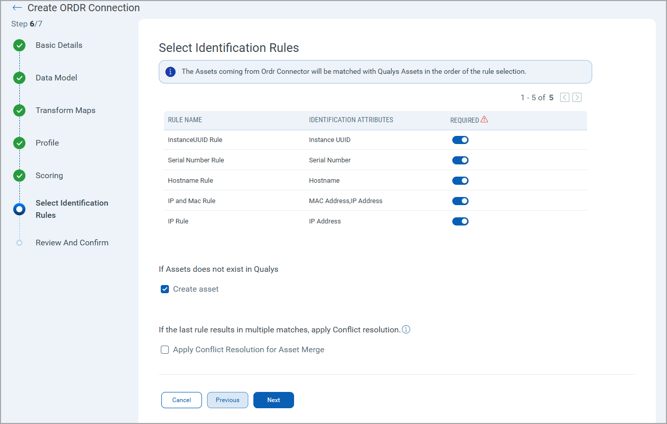 Select Identification Rules screen.